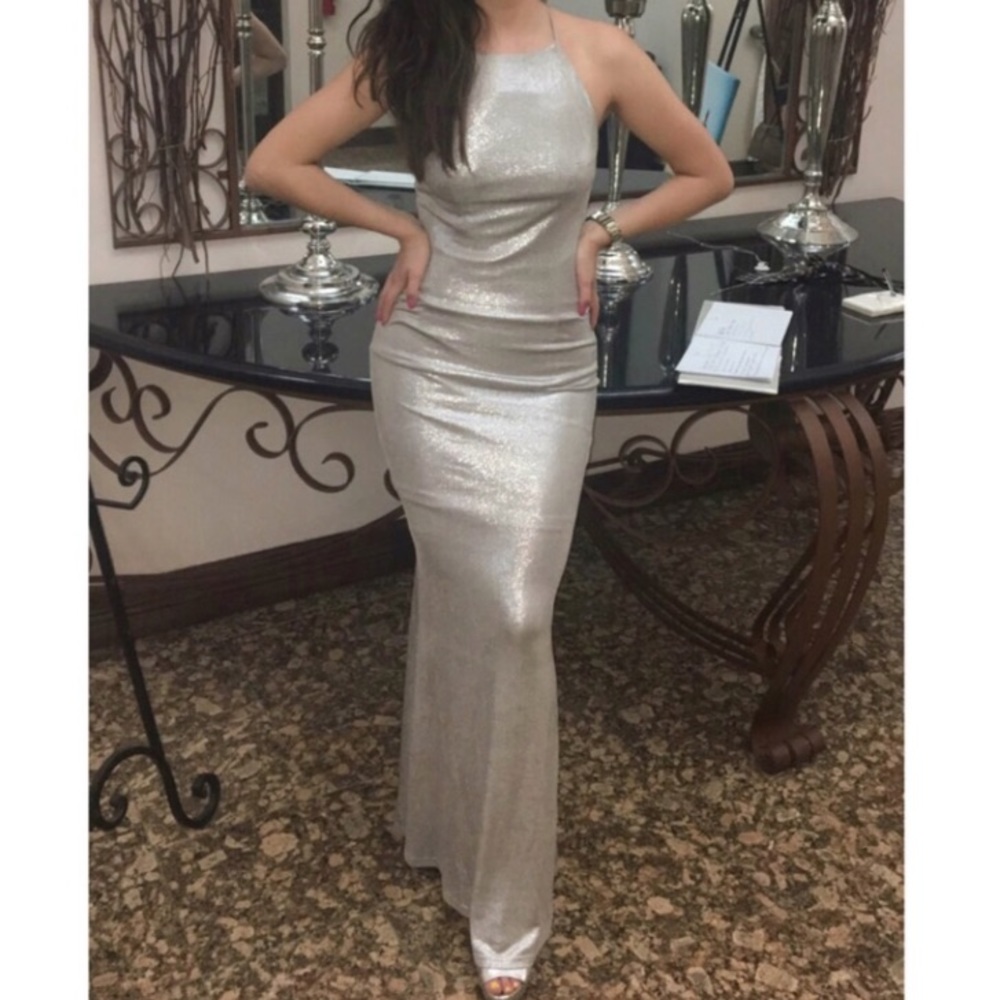 Silver Backless Elegant Long Dress